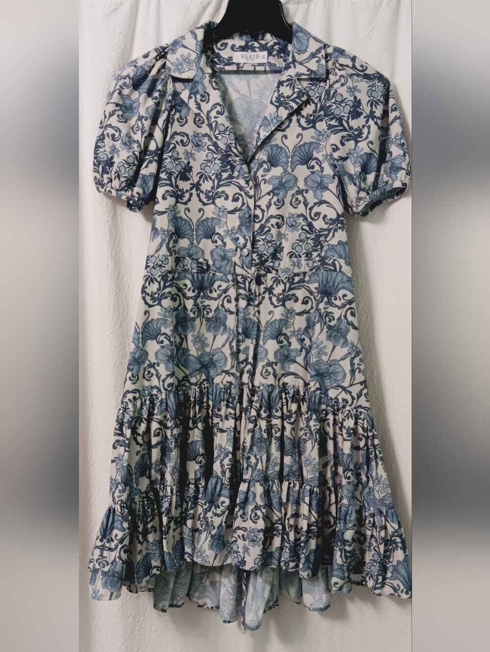 KLEID FOR HER Blue Floral High-Low Button Dress Size S - Picture 1 of 11